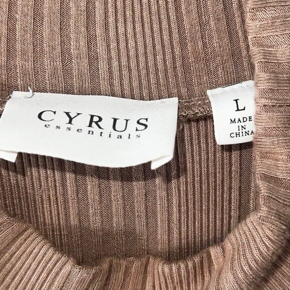 Cyrus Essentials Top Womens Large Ribbed Mock Neck Tan Minimalist Stretch - Picture 4 of 5